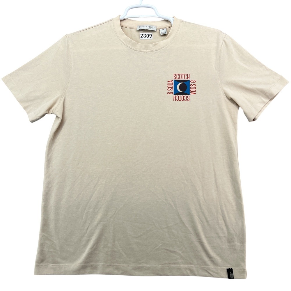 Scotch & Soda Mens Graphic T-Shirt Large Beige Tan Abstract Art Logo 158537